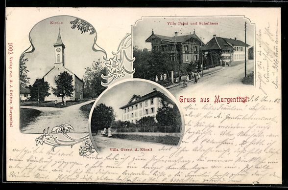 Cartoline postali: Murgenthal, Kirche, Villa Oberst A. Kün – Usato da Berlin venduto da bartko-reher
