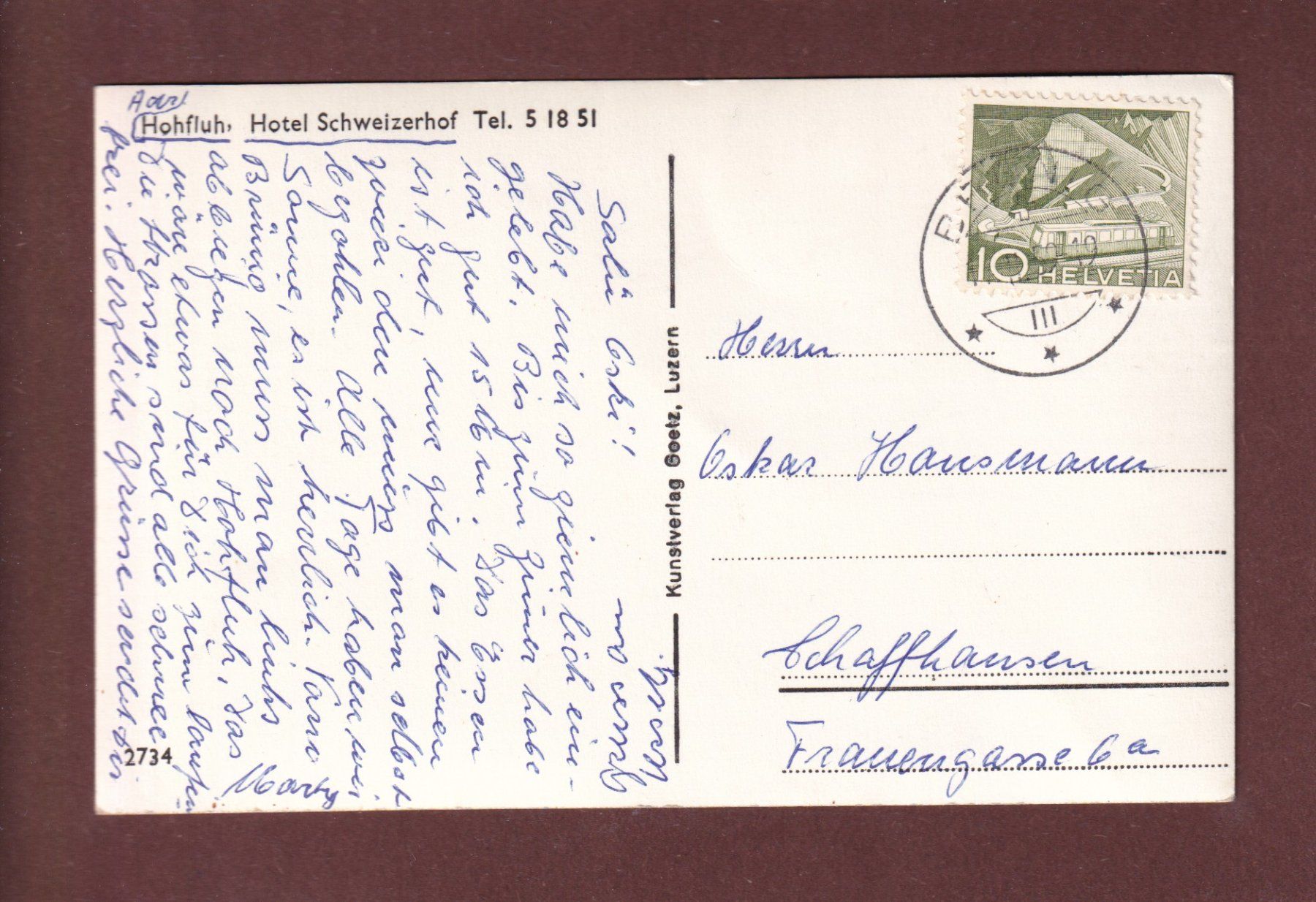 Cartoline postali: HOHFLUH - Hotel Schweizerhof - 1959 – Usato da Pully venduto da nicecards-shop 1