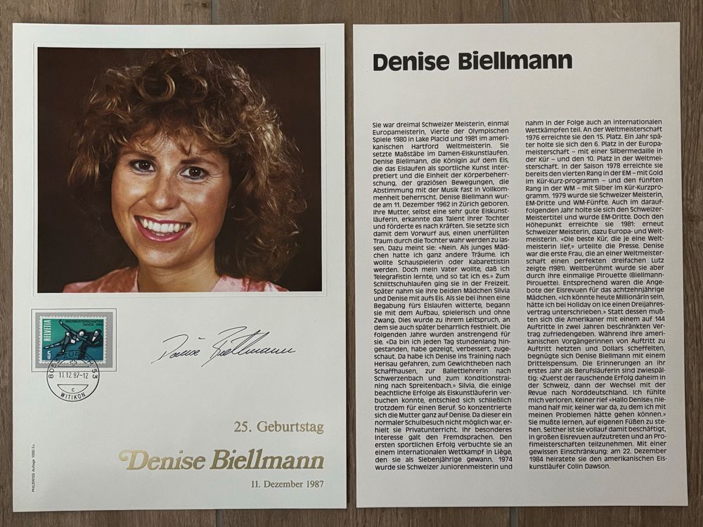 Denise Biellmann Autogramm und Briefmarke 11.12.1987 (Gebraucht) in ...