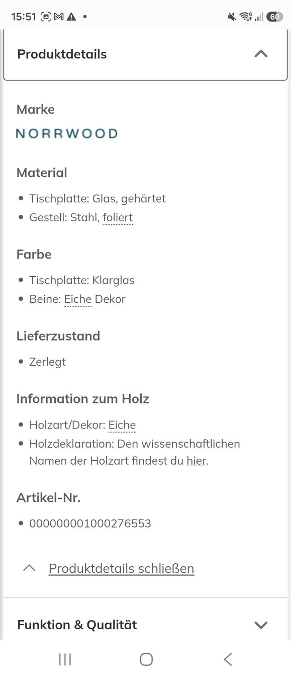 Tavoli: Glasesstisch mit Stahlsockel (Eichenholzoptik) – Usato da Lenzburg venduto da Rafiitoo 2