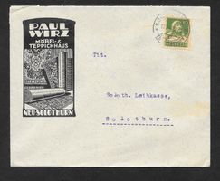 Solothurn illustrierter Brief Paul Wirz Möbelhaus 17.8.1925
