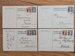 4 schöne Ganzsachen mit Zusatzfrankaturen für nur 5.--