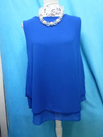2 STÜCK BLUSE OHNE ARM BLAU UND WEISS DÜNN DOPPELLAGIG GR 38
