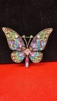 Vintage Brosche Schmetterling mit Strass-Steinen, neuwertig
