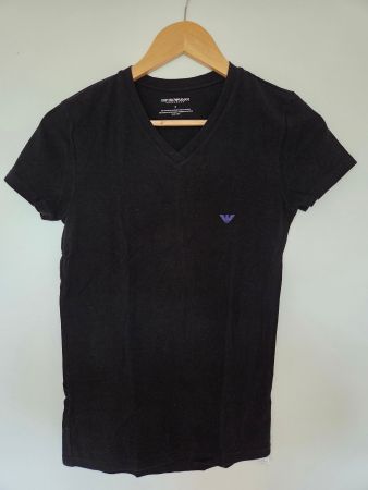 Emporio Armani Shirt S Anthrazit | V-Neck | Eagle Logo Blau