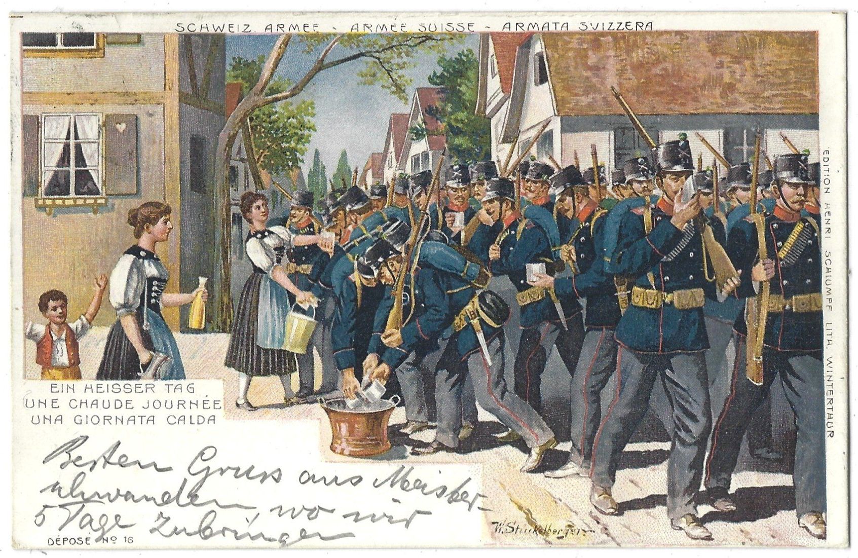 Cartoline postali: SCHWEIZ.  ARMEE   -   EIN  HEISSER  TAG – Usato da Bütschwil venduto da Jackson1A