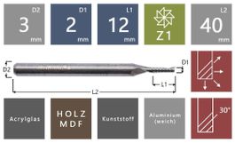 Schaftfräser, Nutfräser, Fräser Ø 2mm