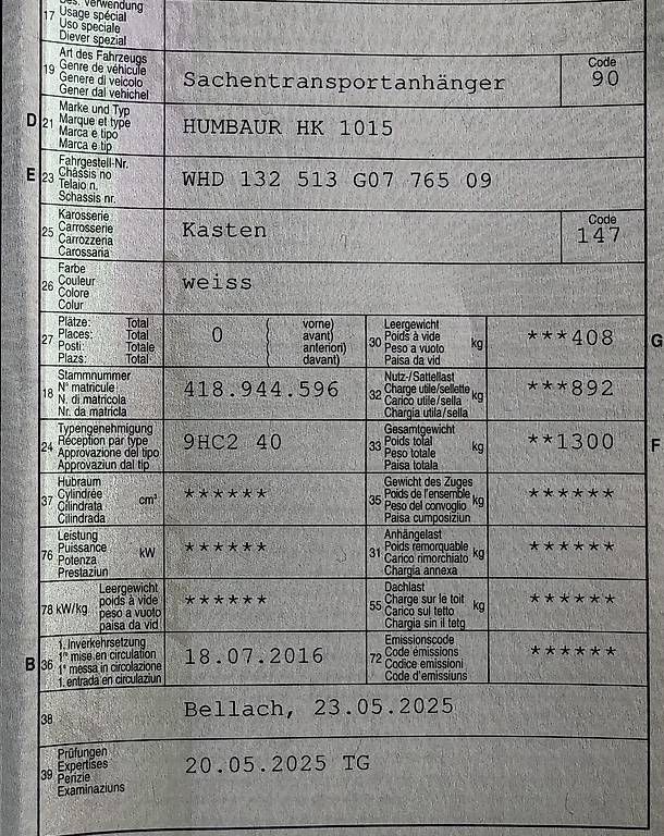 Humbaur Rimorchi: Anhänger/ Kofferanhänger Mieten – Usato da Gerlafingen venduto da Erinoglausen 1