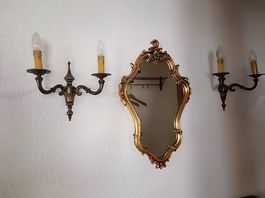 Miroir Baroque Doré et Paire dAppliques style Louis XV