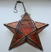 Laterne Stern, orange, zum Aufhängen Teelichthalter