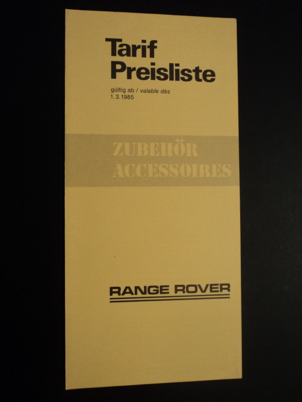 Rover Documenti: Prospekt Preisliste Zubehör Range Rover 1985 – Usato da Schwarzenburg venduto da modelCARama