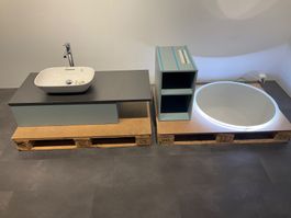 073 Burgbad Bademöbel mit Zierath Spiegel, grau, 120cm