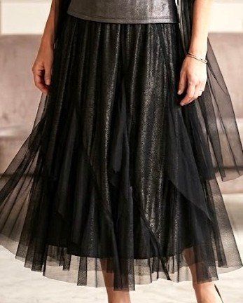 Elegantes 4-teiliges Set: Rock mit Volants, 2 Tops & Stola