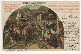 1900 Tells Apfelschuss alte Karte Eidg. Kriegs Commissariat