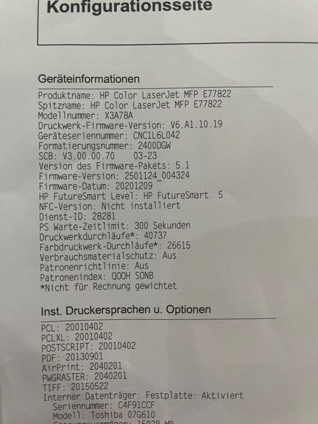 Hewlett Packard Fotokopierer: HP Colour LaserJet Managed MFP E77822 – Gebraucht aus Wängi von Bmo 1