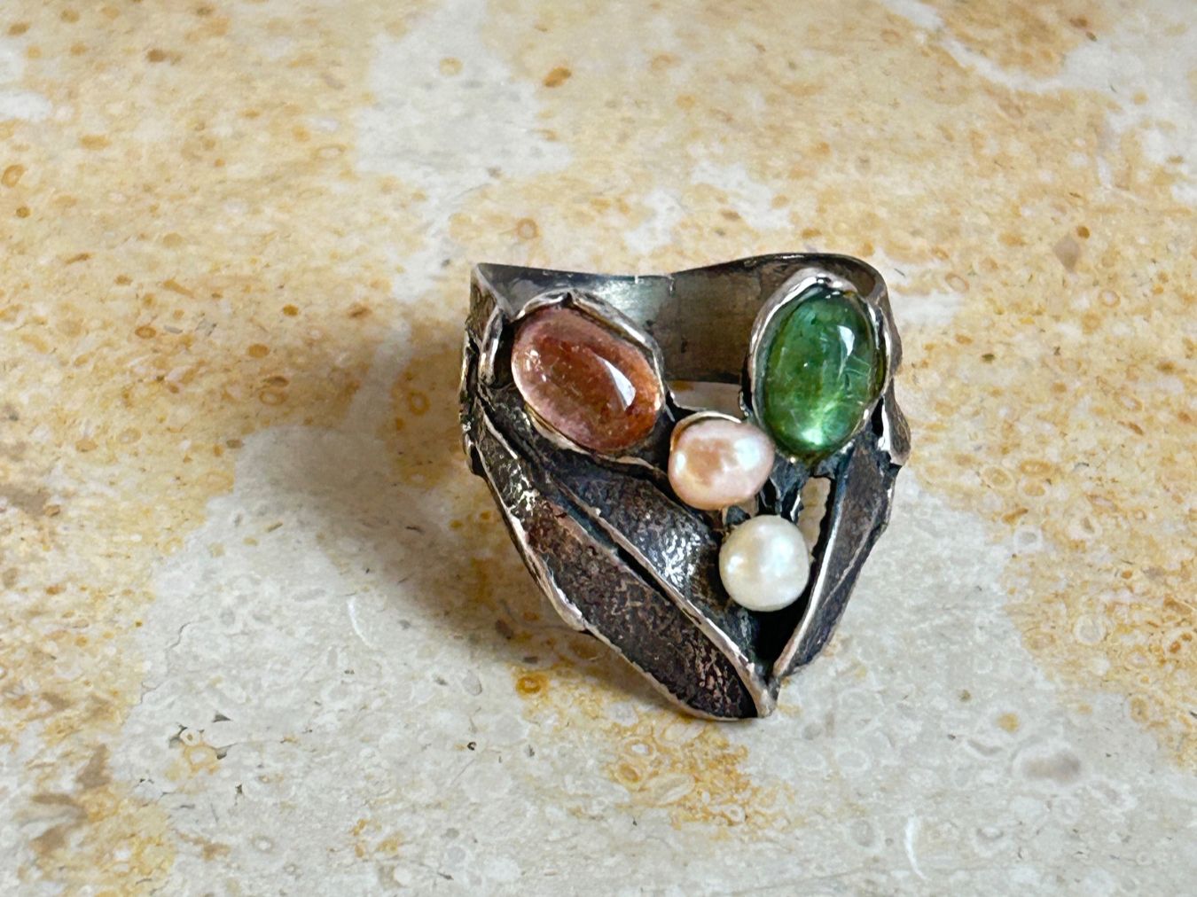 Anelli: Vintage Ring Silber mit Perlen farbigen Steinen (52) – Usato da Dittingen venduto da Bellevista 7