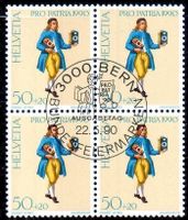 HELVETIA 1990 UHRENHÄNDLER 4ERBLOCK AUSGABETAG - N365