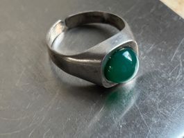 Vintage Silberring mit grünem Stein, verstellbar (gr. 59)