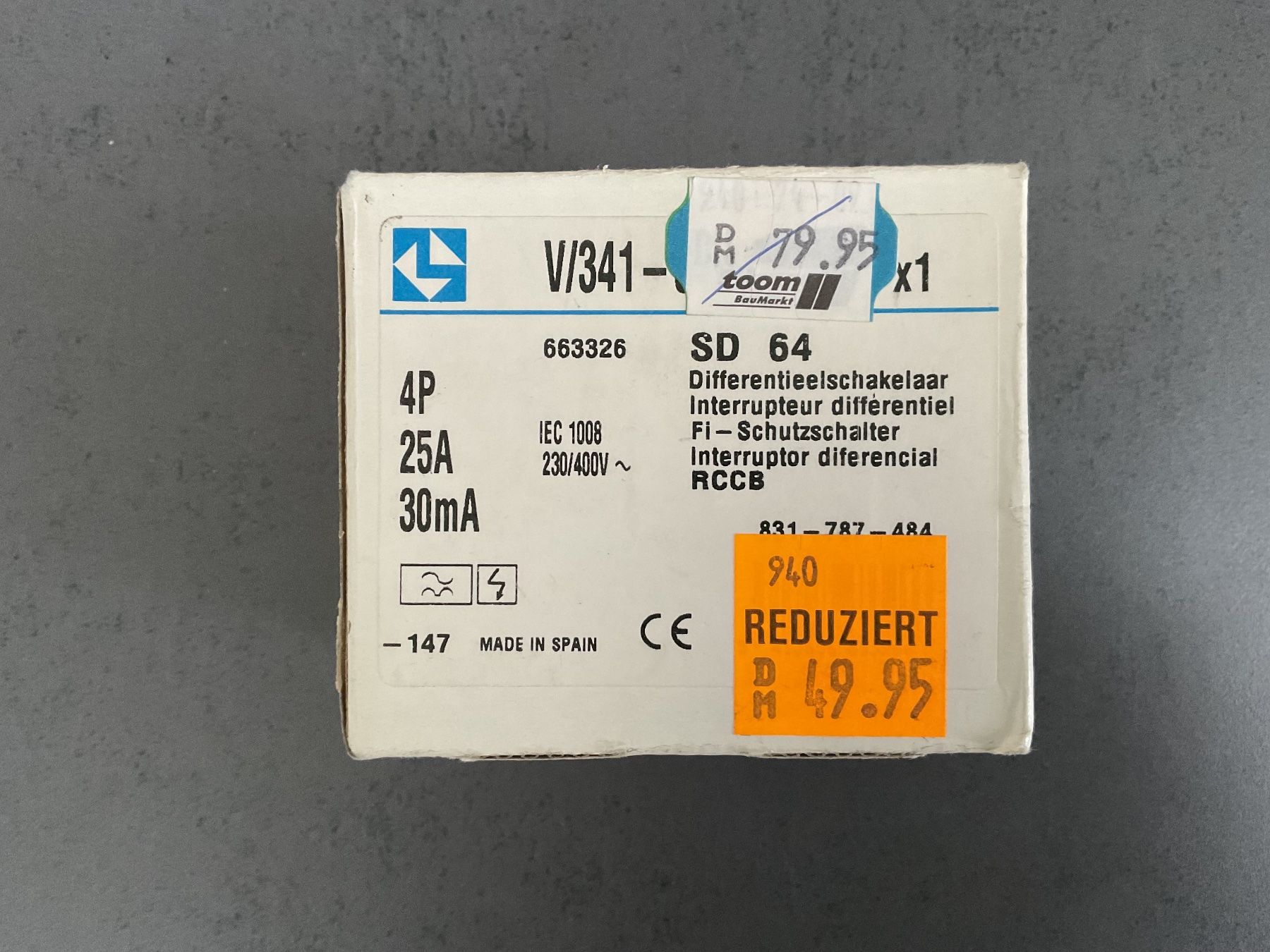 Interruttori: Fehlerstrom-Schutzschalter, FI-Schalter SD 64, 25A, 4pol – Nuovo (secondo la descrizione) da Adliswil venduto da bei_2b57 2