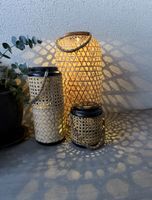 3 Stück Balkon Solarleuchte Bambus-Optik LED Globo solar 