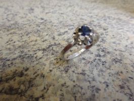 Vintage Solitär Saphir / 14 Kt Weissgold