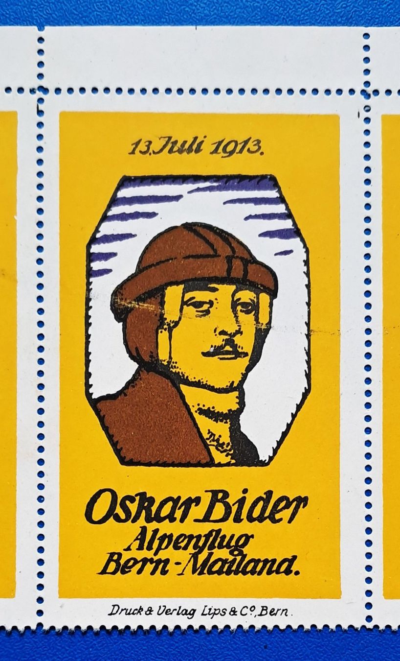 Alle Briefmarken: Alpenflug Bern-Mailand 13.7.1913 Bider-Vignette Halbbg.m.Aba – Gebraucht aus Zürich von archiphil 3