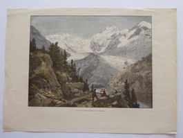 Morteratsch Gletscher grosse kolorierte Xylographie