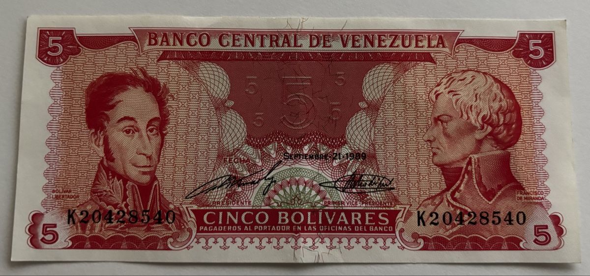 Banconote: Venezuela 5 Bolivares 1989 – Usato da Algetshausen venduto da Carrhard