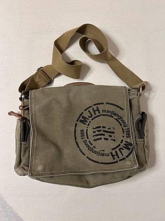 Borsa a tracolla in tela rinforzata verde oliva