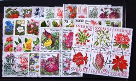 Sweden suede - 69 stamps used on two cards thema " Flore "