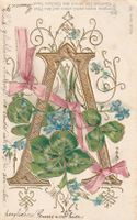 Alte Ansichtskarte A-Deko mit Glückklee, Frühlingsgruss 1910