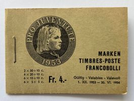 Pro Juventute 1953 Markenheft 2a ** olivgrün, franz.Deckel