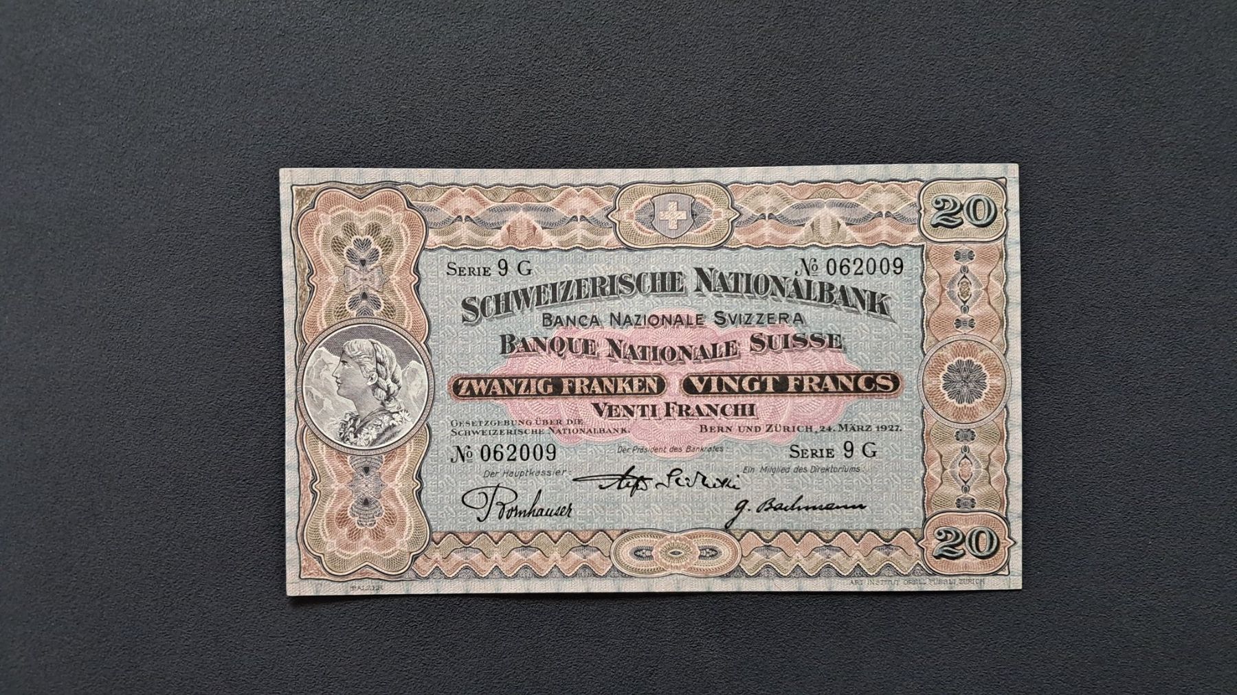 Banconote: Schweiz 20 Franken Vreneli 1927 XF – Usato da Lufingen venduto da E-Auktion