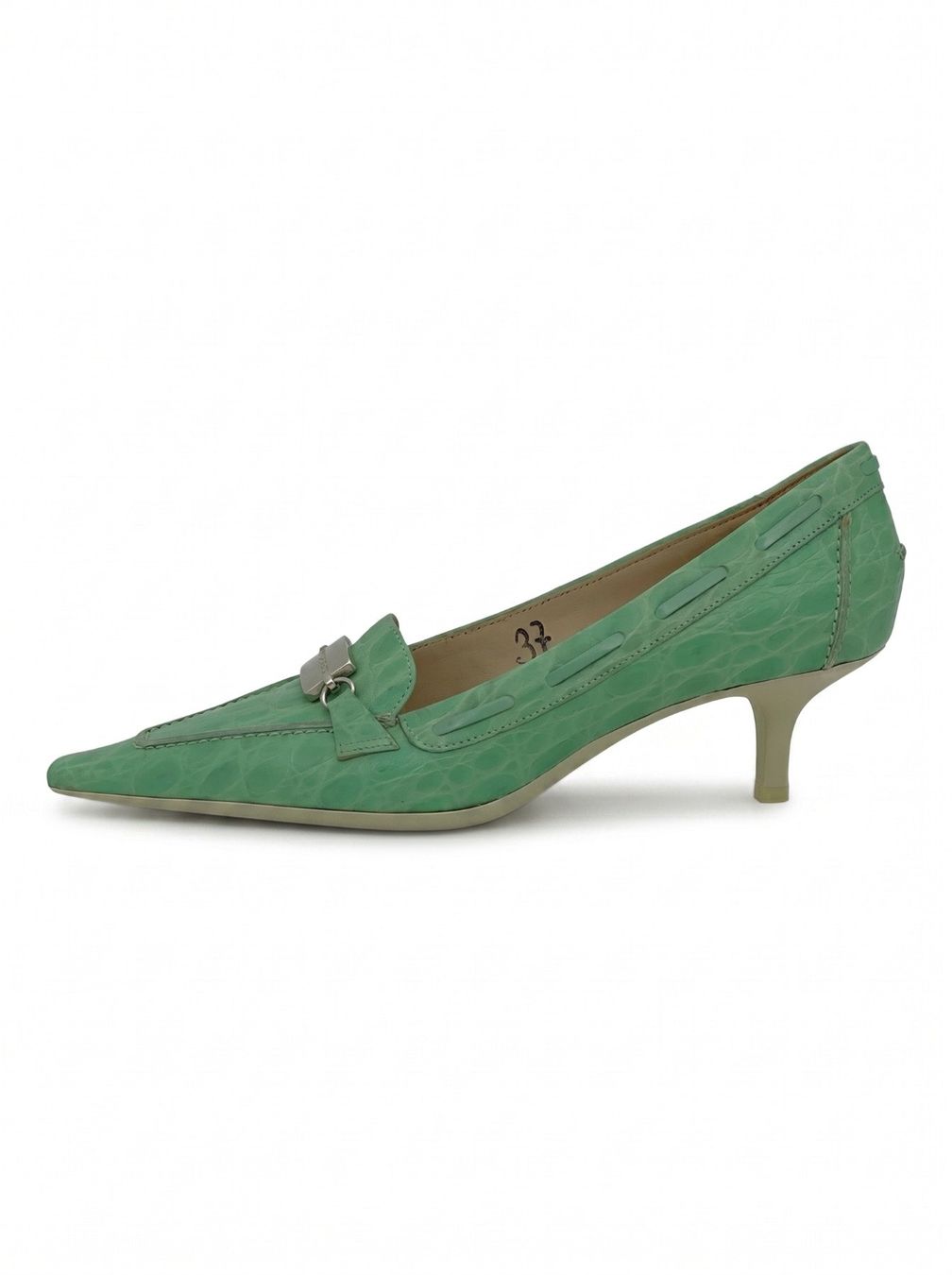 Sergio Rossi Scarpe da donna: Sergio Rossi Croc-Effect Kitten Heel EU 37 Grün – Usato da Zürich venduto da shoe_shop