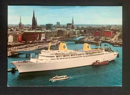 AK Hamburg Überseebrücke Blick auf die City Schiff
