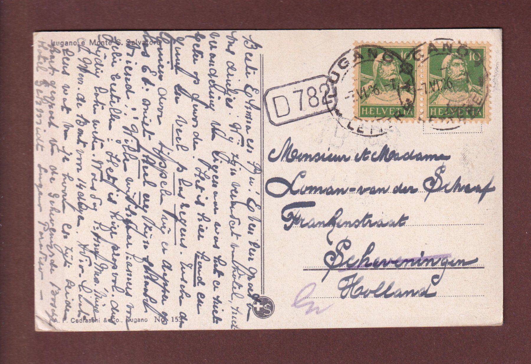 Cartoline postali: LUGANO - San Salvatore - 1926 – Usato da Pully venduto da nicecards 1