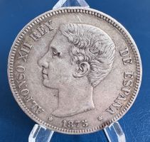 Spanien 5 Pesetas 1875 Alfonso XII Silber
