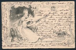 Litho: Mädchen mit Gitarre