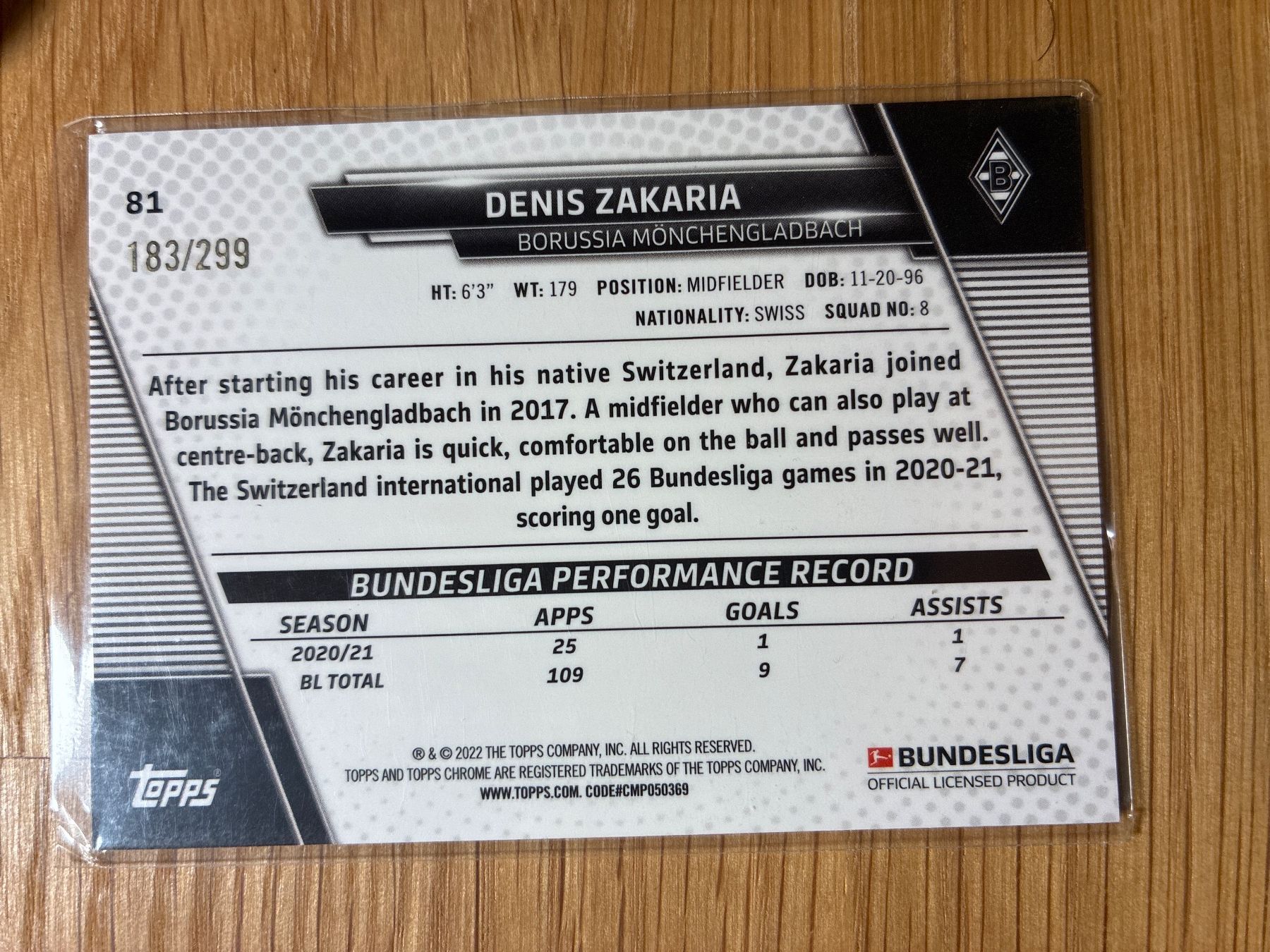 Topps Carte collezionabili: Topps Chrome Denis Zakaria /299 – Usato da Wangenried venduto da Garagara 1