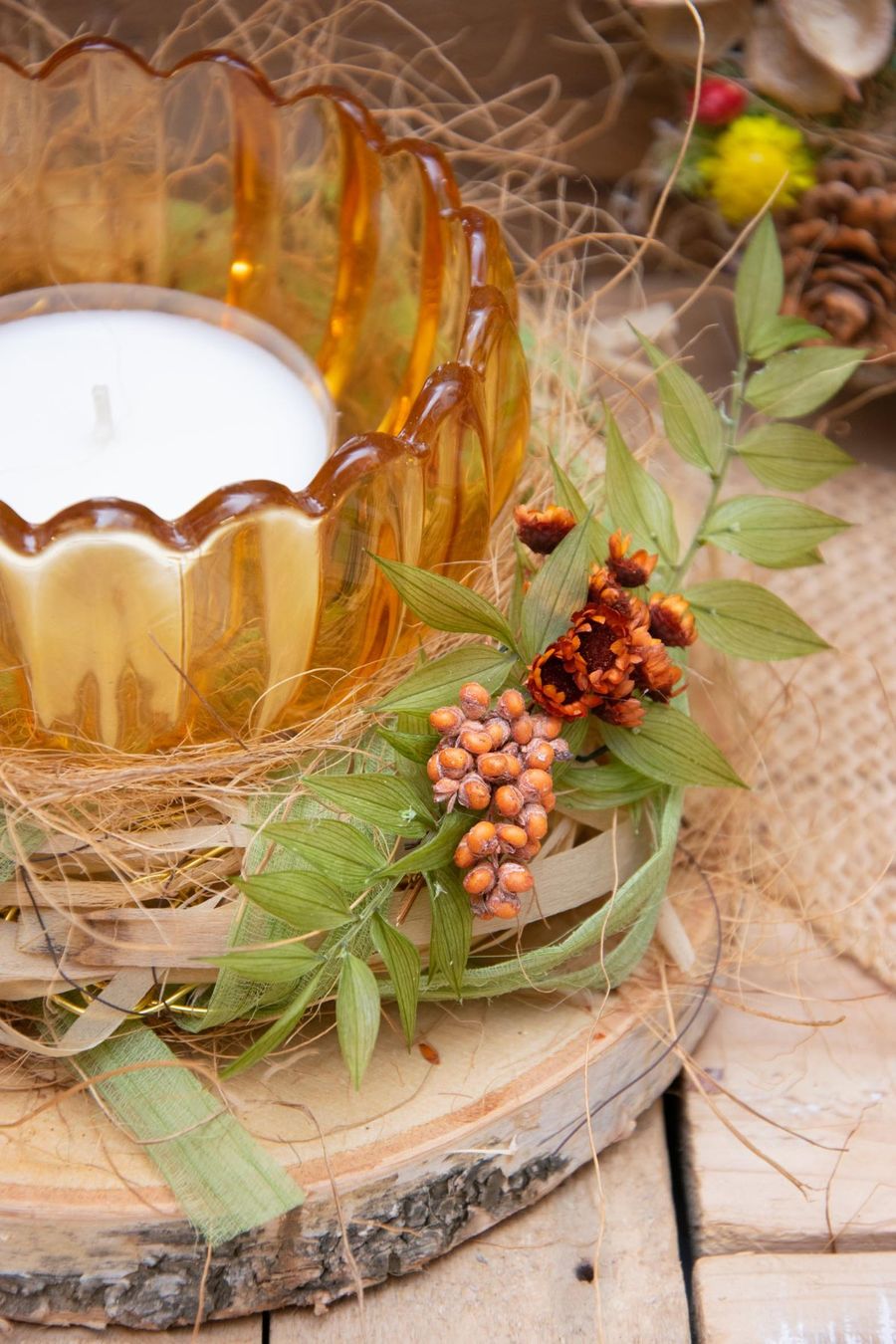 Tutte le decorazioni: Windlich orange, mit Naturmaterialien, Herbstdeko, handmade – Usato da Unterentfelden venduto da mag-images 1