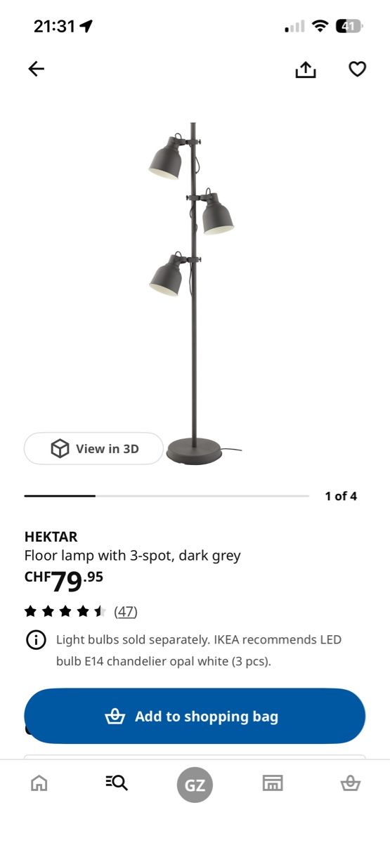Ikea Lampade: Stehlampe IKEA Hektar 3-Spot, dunkelgrau – Usato da Bern venduto da Binjip 1
