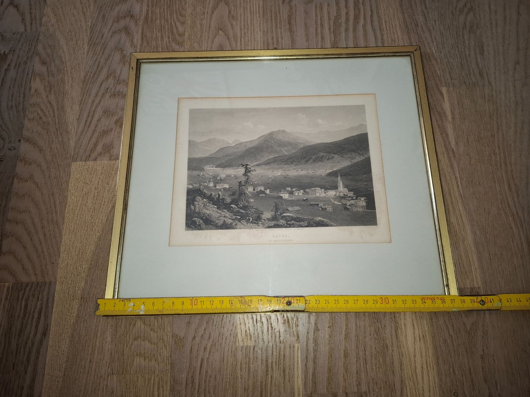 Stiche: Originaler alter Stich von Davos, um ca. 1865, . 38 x 33 cm – Gebraucht aus Meilen von Anfield1 5