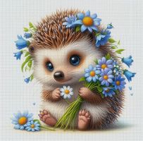 Kreuzstich-Handarbeit-Sticken-Geschenk-Igel-Blumen -30x30cm