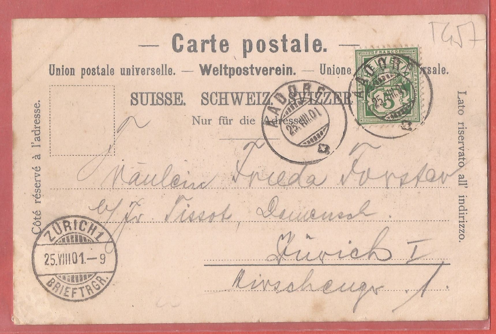 Cartoline postali: Aadorf - 1901 – Usato da Fislisbach venduto da Porano 1