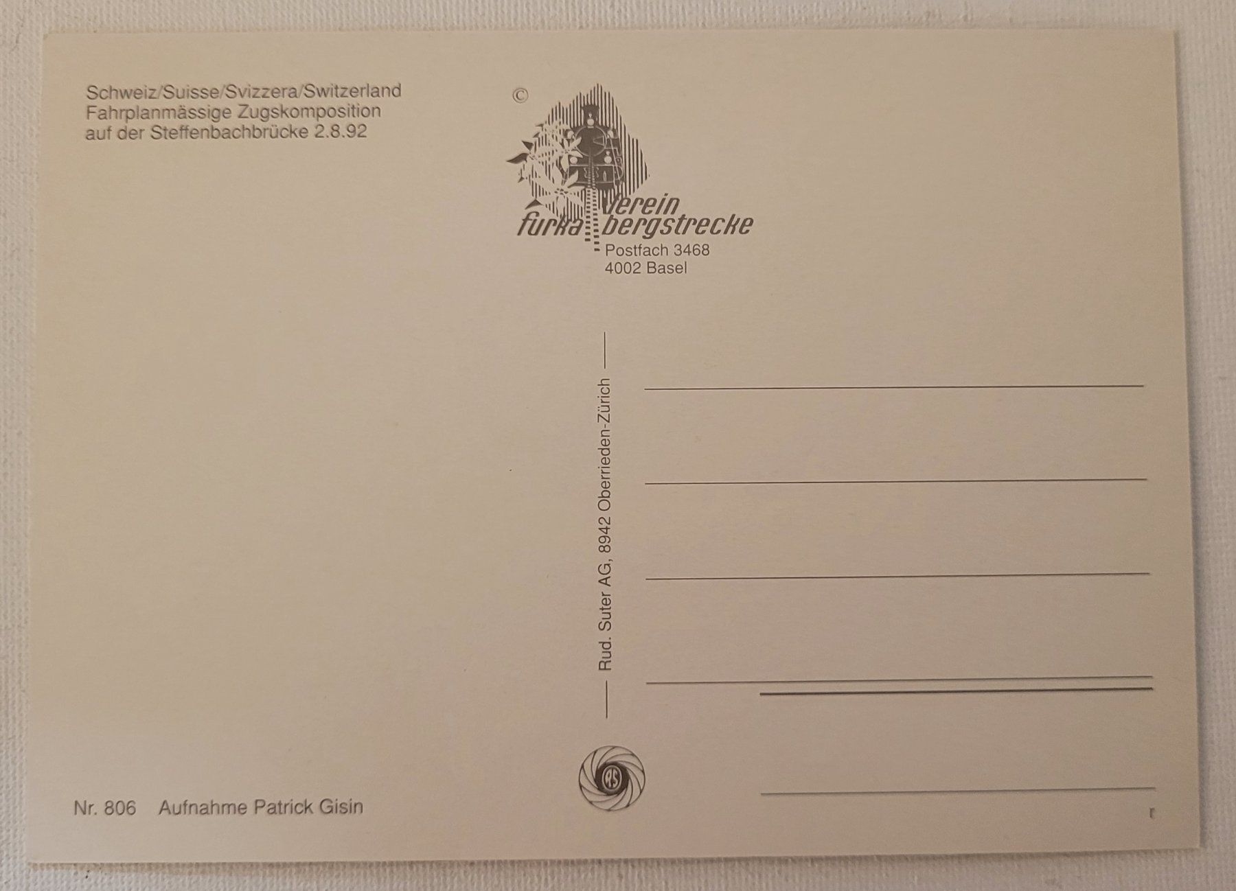 Cartoline postali: ZUGSKOMPOSITION AUF STEFFENBACHBRÜCKE 2.8.92 – Nuovo (secondo la descrizione) da Neftenbach venduto da Mador6 1