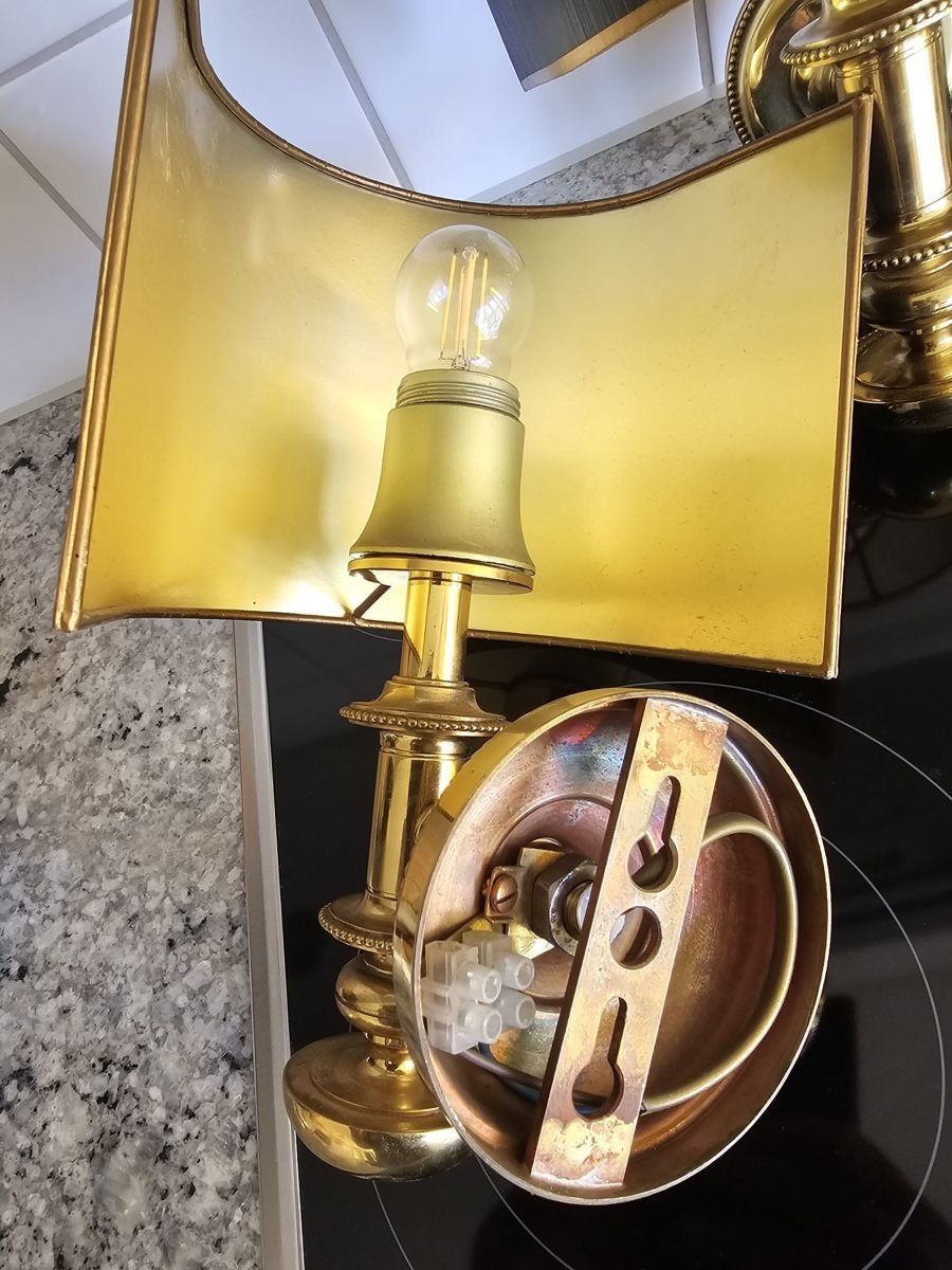 Lampade: 4x Messing Wandlampen  Schirmen, – Usato da Zürich venduto da sne.swiss 4
