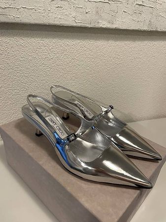 Jimmy Choo Kitten heel Slingback Pumps Silber 39.5 Neu