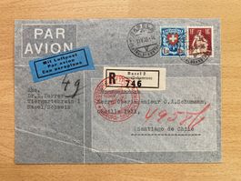 Flugpostbrief von 1936 Basel nach Chile  mit Wappenmuster
