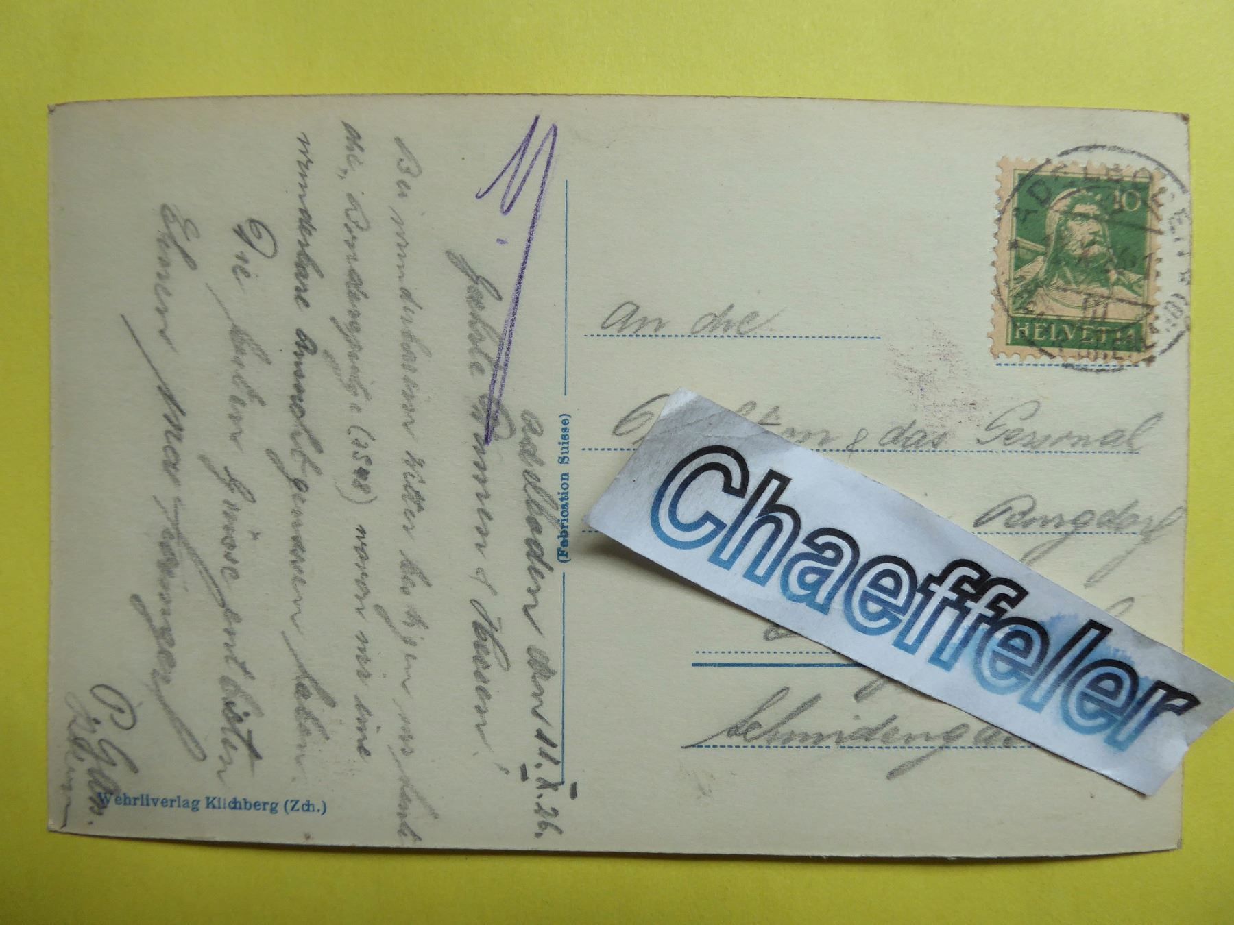 Cartoline postali: 32281 Adelboden   1926 – Usato da Zürich venduto da Chaeffeler 1