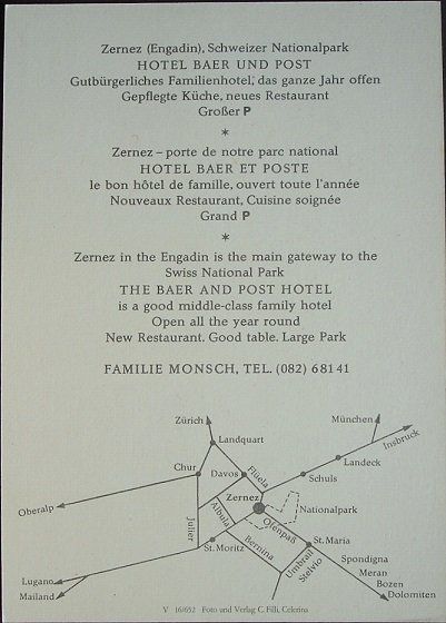 Cartoline postali: ZERNEZ Werbung Hotel Baer und Post – Nuovo (secondo la descrizione) da Jona venduto da philajona 1